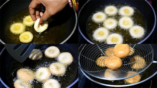 Deep fry Balushahi recipe to golden brown colour.