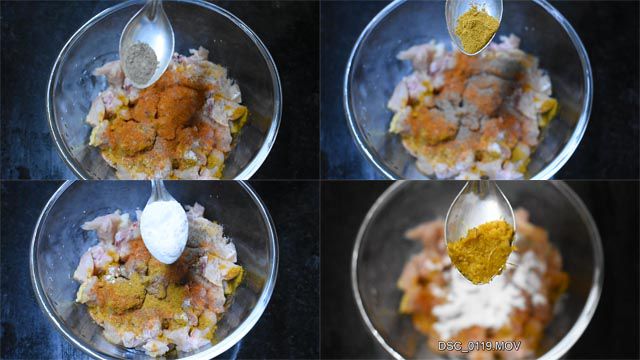 add pepper powder, garam Masala powder, rice flour and ginger garlic paste.