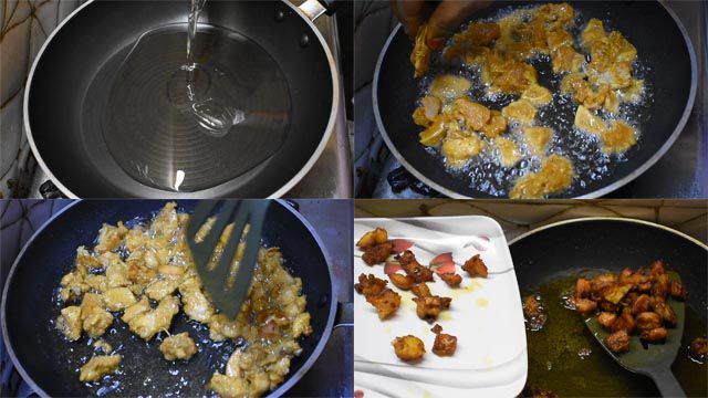 Deep fry chicken to make Chicken Fried Rice Recipe Restaurant Style