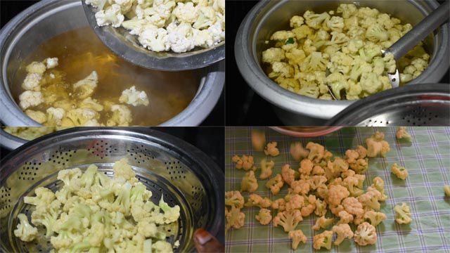 Disinfect florets to make cauliflower pickle recipe.