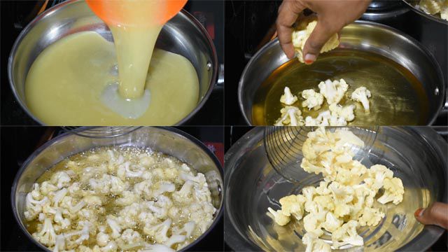 Heat oil and deep fry florets to make cauliflower pickle recipe.