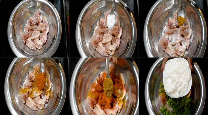 Authentic Hyderabadi Chicken Haleem Recipe (Pressure Cooker Method) Marinate the Chicken by adding spices listed.