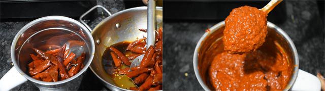 Schezwan Sauce Recipe | Fiery Schezwan Chutney Let chillies cool and then grind to soft paste.