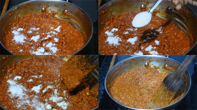 Schezwan Sauce Recipe | Fiery Schezwan Chutney Schezwan Sauce Recipe: Add salt, and sugar.
