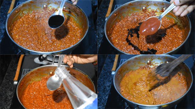 Schezwan Sauce Recipe | Fiery Schezwan Chutney Add soya sauce, tomato ketchup and vinegar.