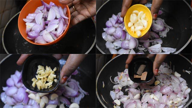 Rich Matar Paneer Recipe Restaurant Style Add onions, garlic cloves, ginger pieces, and cinnamon sticks.