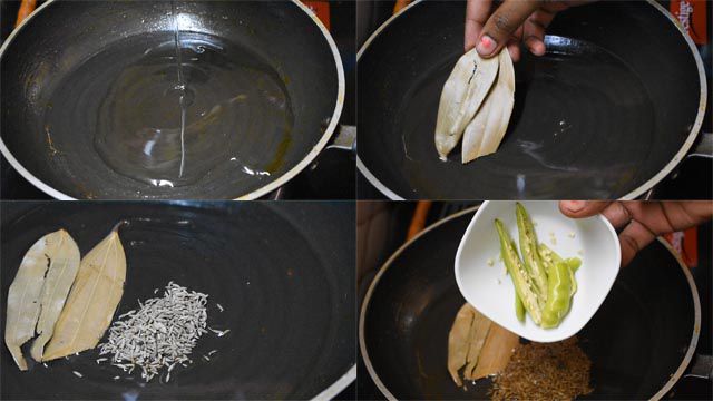 Rich Matar Paneer Recipe Restaurant Style Add oil, bay leaves, cumin seeds, and green chilies.
