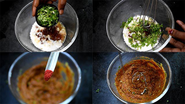 Chicken Drumstick Fry Recipe | Chicken Leg Fry add coriander leaves and food color. Mix well.