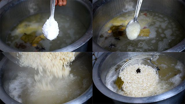 Paneer Biryani Recipe Restaurant Style Sprinkle salt and ghee. Add soaked rice and cook.