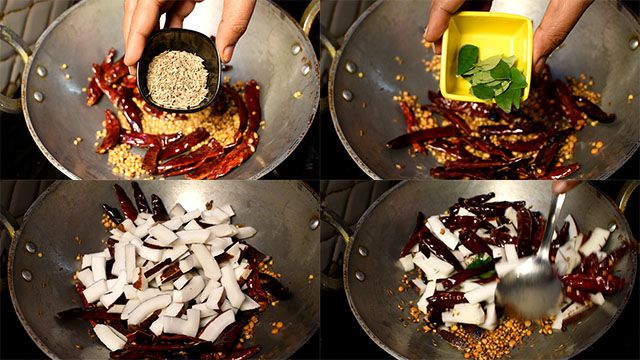 Andhra Style Coconut Chutney Recipe for Rice Add jeera, curry leaves and fresh coconut pieces.