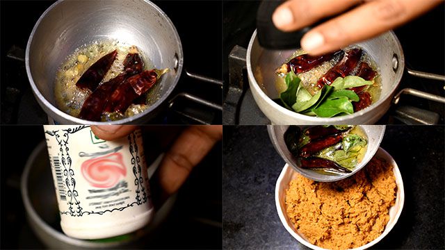 Andhra Style Coconut Chutney Recipe for Rice Add dry red chilies, curry leaves and hind. Pour over chutney.